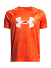 Polera manga corta de entrenamiento para niño Tech Big Logo Printed Naranja Under Armour