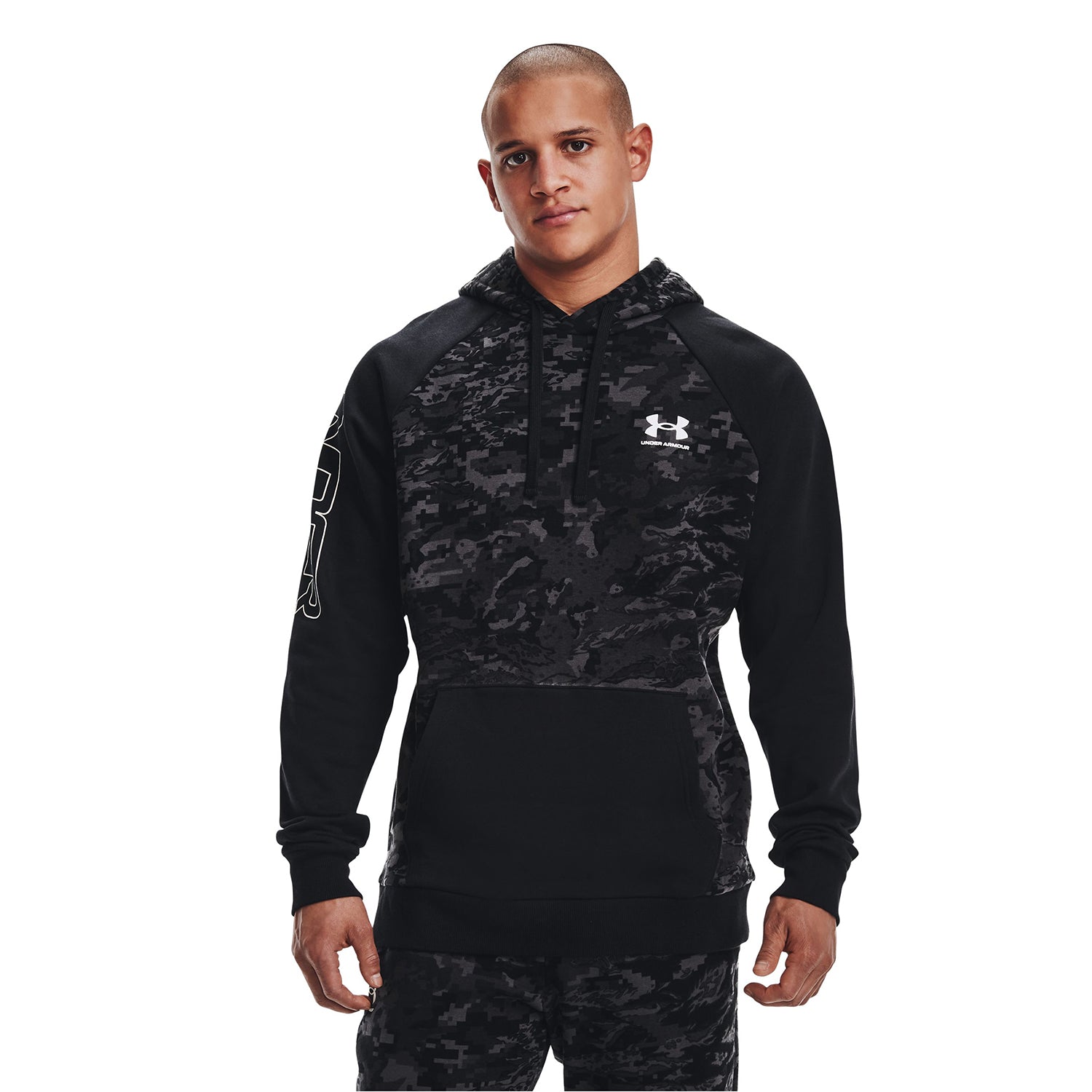Polera manga larga UA Rival Fleece Camo Script para hombre