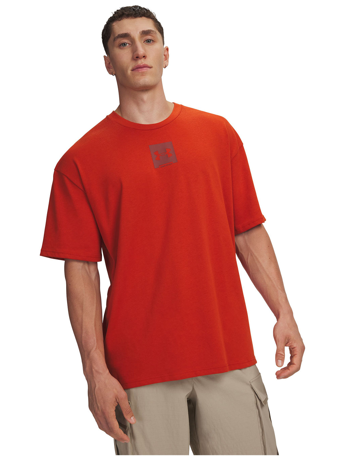Polera manga corta Lifestyle para hombre Heavyweight Oversized SM Box naranjo Under Armour